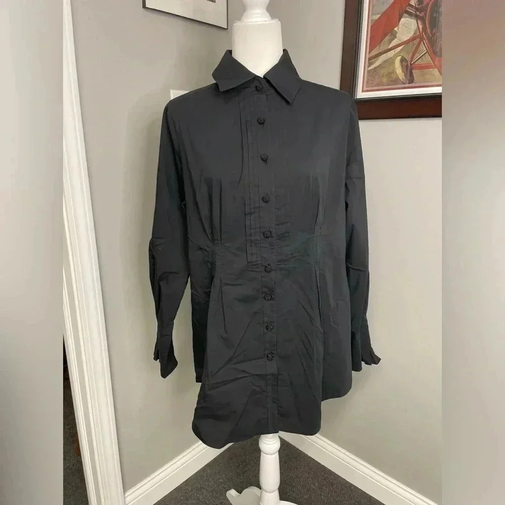 Soft Surroundings Tuxedo Style Tunic Black Size Large Dressy Pleated Pintuck